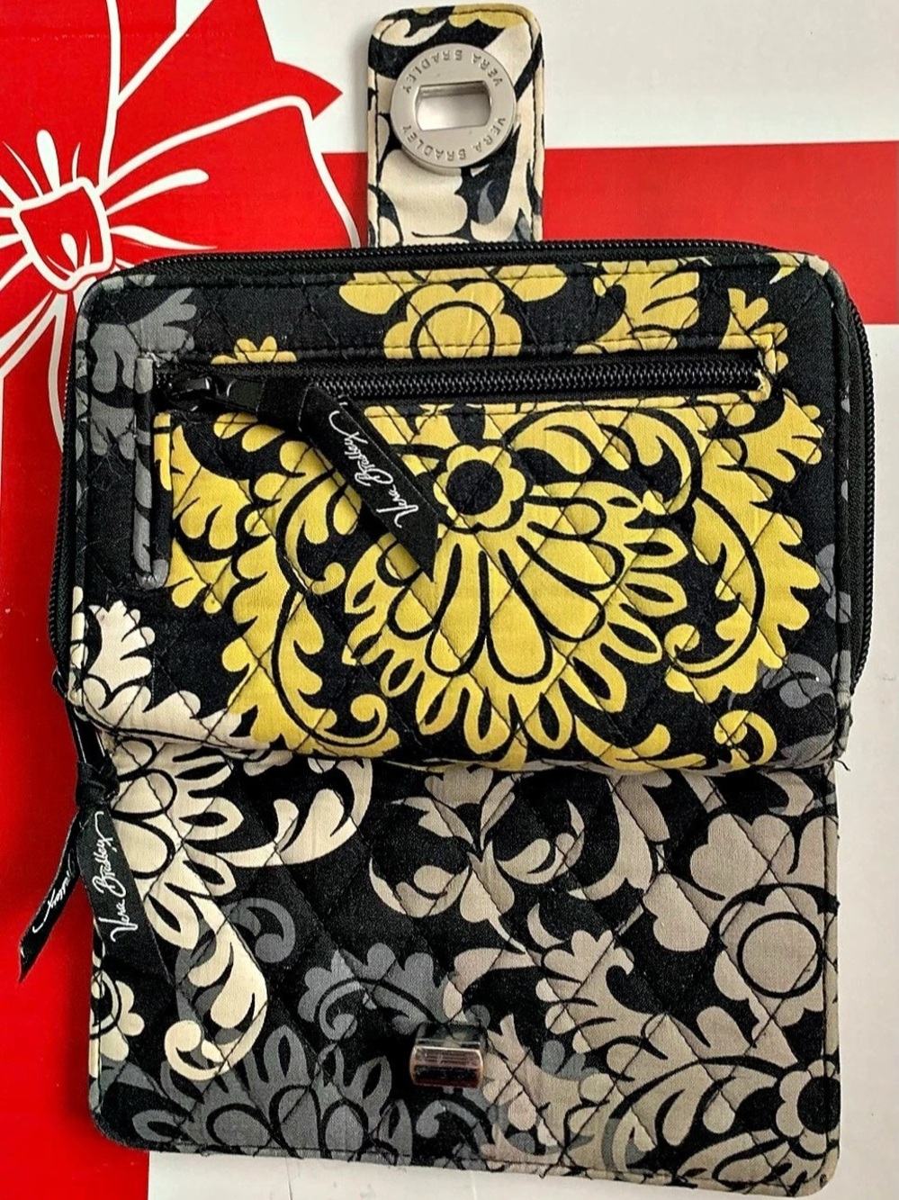 Vera Bradley Turnlock Wallet Floral Black & Yellow